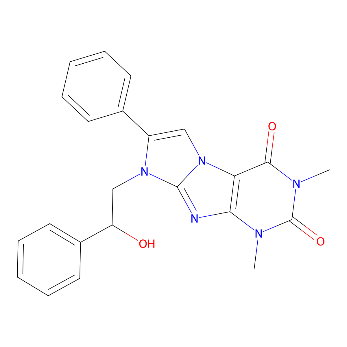 8-(2-hydroxy-2-phenylethyl)-1,3-dimethyl-7-phenyl-1H-imidazo[2,1-f]purine-2,4(3H,8H)-dione molecular structure, CAS 442644-62-4