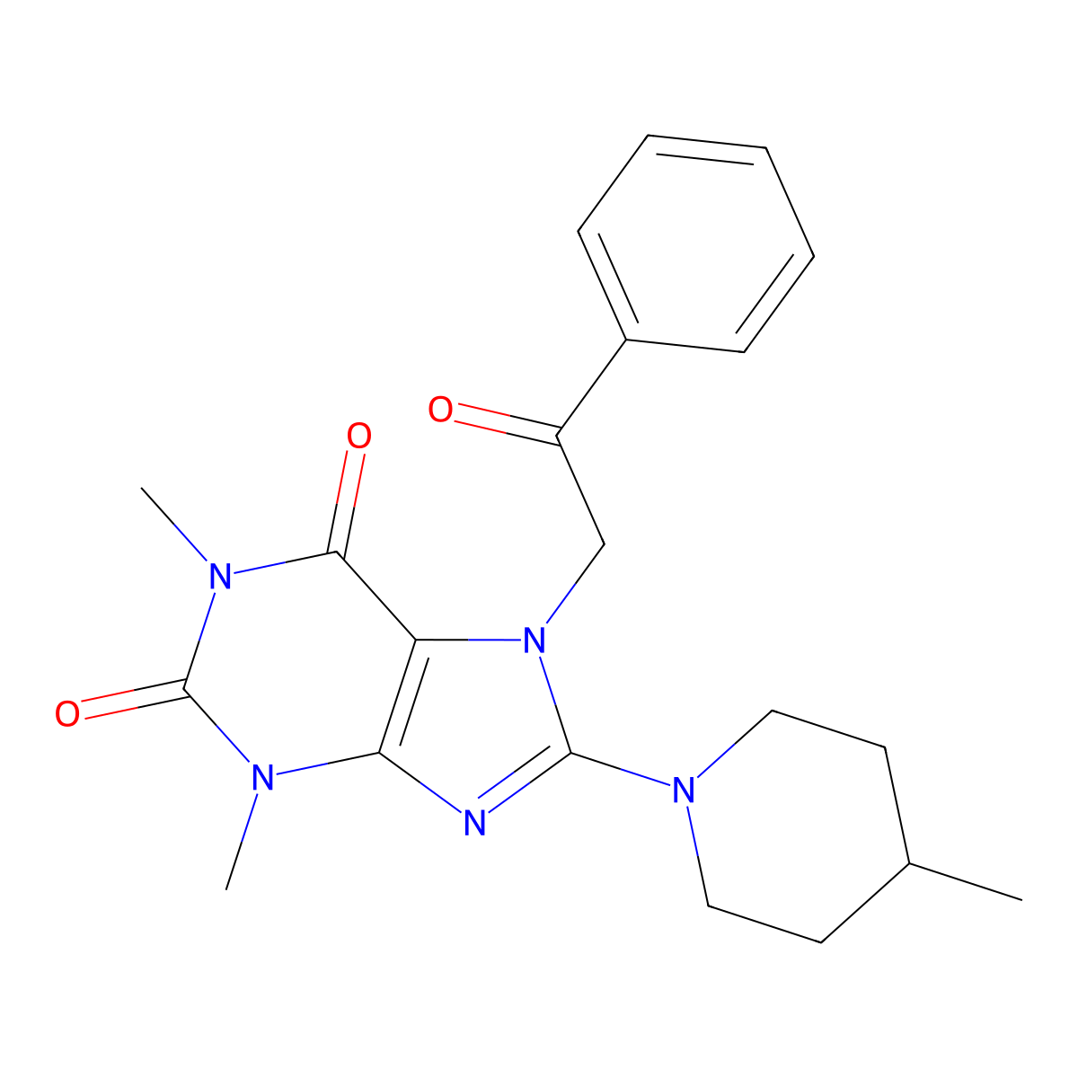 1,3-dimethyl-8-(4-methylpiperidin-1-yl)-7-(2-oxo-2-phenylethyl)-1H-purine-2,6(3H,7H)-dione molecular structure, CAS 442644-66-8