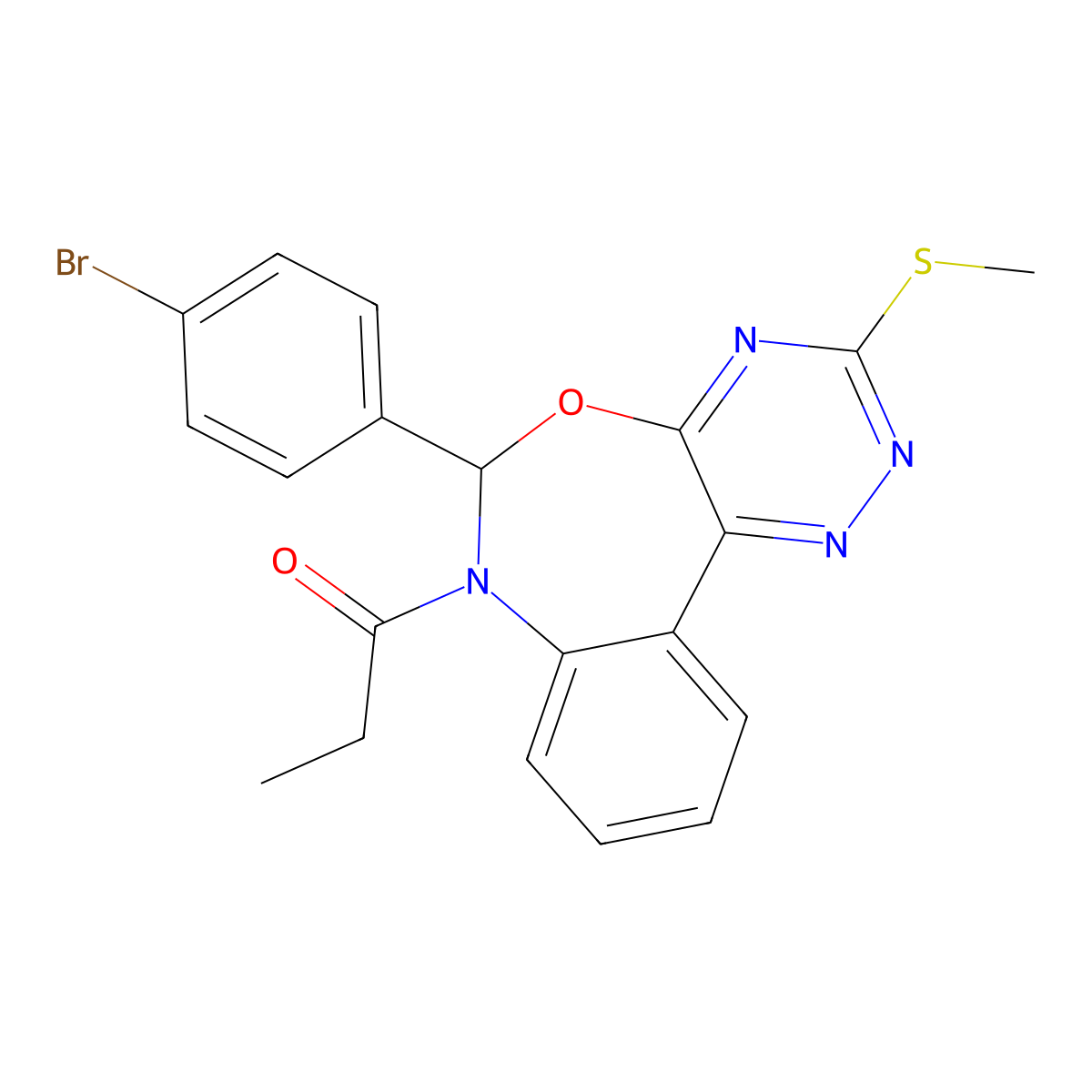 6-(4-Bromophenyl)-3-(methylsulfanyl)-7-propionyl-6,7-dihydro[1,2,4]triazino[5,6-d][3,1]benzoxazepine molecular structure, CAS 442644-71-5