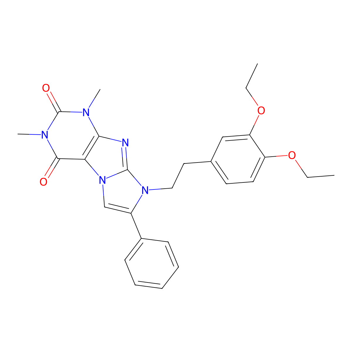 8-[2-(3,4-diethoxyphenyl)ethyl]-1,3-dimethyl-7-phenyl-1H-imidazo[2,1-f]purine-2,4(3H,8H)-dione molecular structure, CAS 442646-23-3
