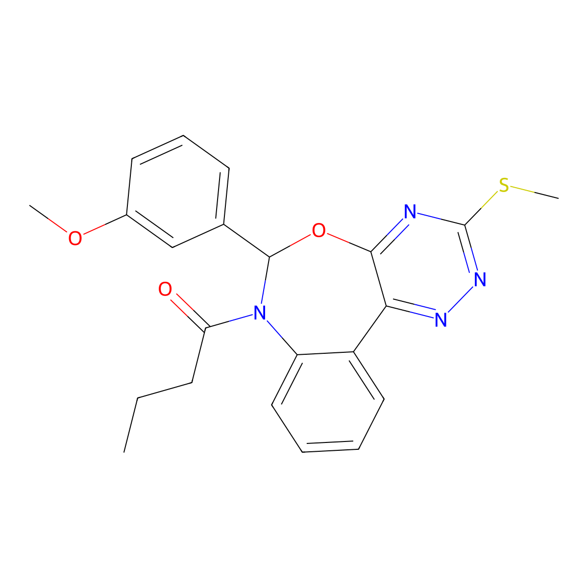 7-Butyryl-6-(3-methoxyphenyl)-3-(methylsulfanyl)-6,7-dihydro[1,2,4]triazino[5,6-d][3,1]benzoxazepine molecular structure, CAS 442646-34-6