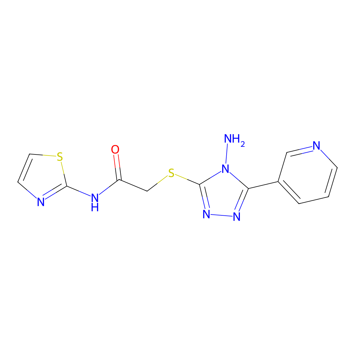 2-{[4-amino-5-(pyridin-3-yl)-4H-1,2,4-triazol-3-yl]sulfanyl}-N-(1,3-thiazol-2-yl)acetamide molecular structure, CAS 442647-74-7
