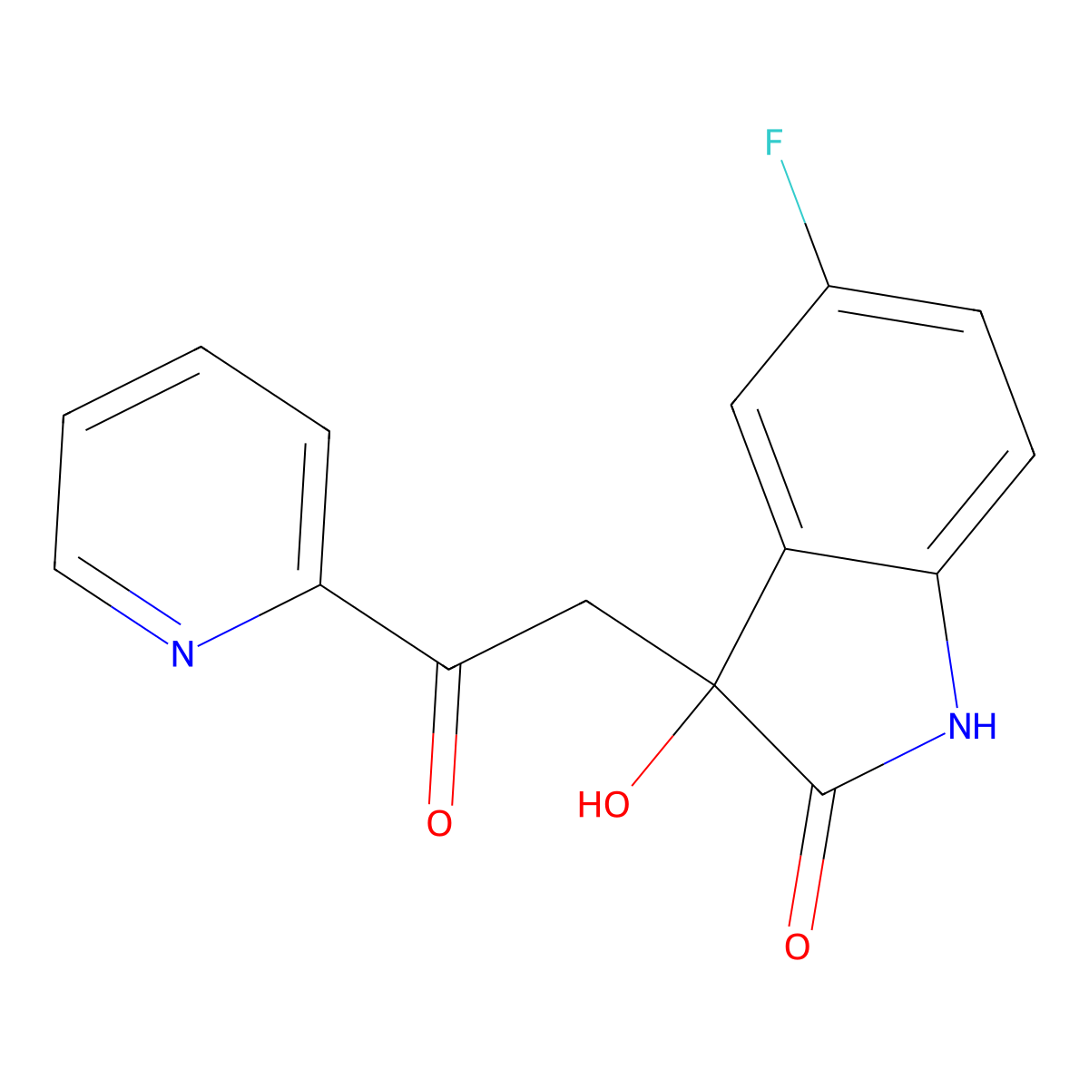 5-fluoro-3-hydroxy-3-[2-oxo-2-(pyridin-2-yl)ethyl]-1,3-dihydro-2H-indol-2-one molecular structure, CAS 442647-79-2