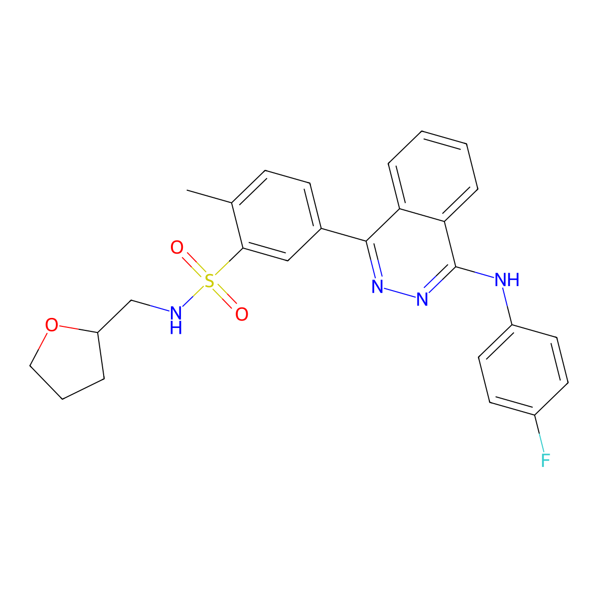 5-{4-[(4-fluorophenyl)amino]phthalazin-1-yl}-2-methyl-N-(tetrahydrofuran-2-ylmethyl)benzenesulfonamide molecular structure, CAS 442648-43-3