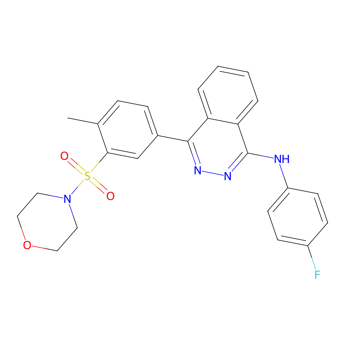 N-(4-fluorophenyl)-4-(4-methyl-3-morpholin-4-ylsulfonylphenyl)phthalazin-1-amine molecular structure, CAS 442648-95-5