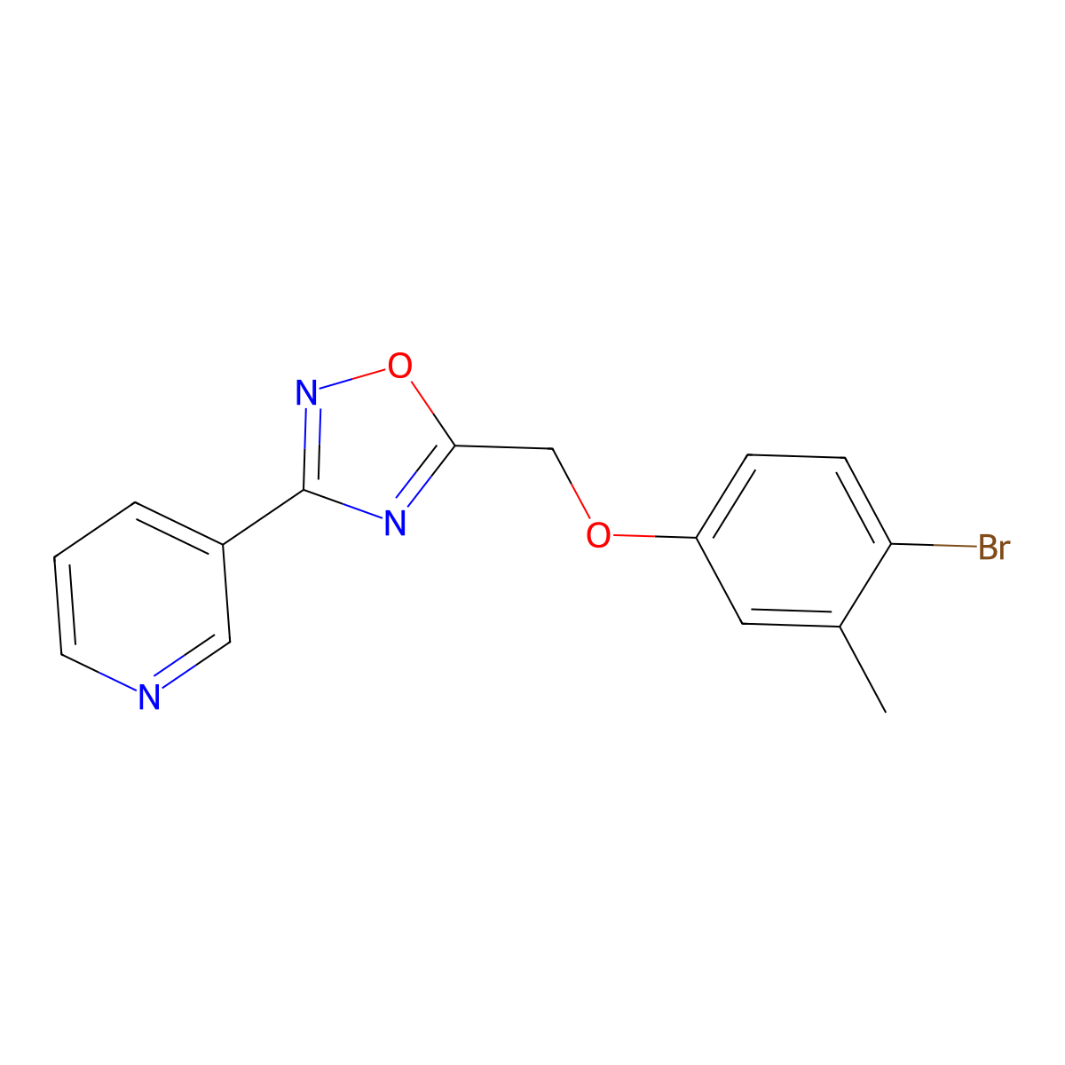 3-{5-[(4-Bromo-3-methylphenoxy)methyl]-1,2,4-oxadiazol-3-yl}pyridine molecular structure, CAS 442649-27-6