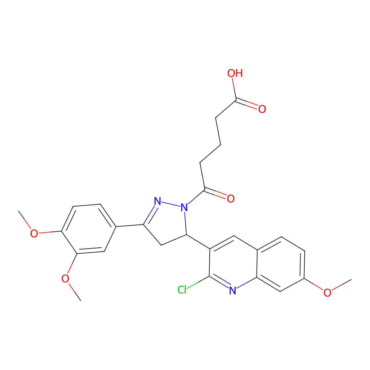 5-[5-(2-chloro-7-methoxyquinolin-3-yl)-3-(3,4-dimethoxyphenyl)-4,5-dihydro-1H-pyrazol-1-yl]-5-oxopentanoic acid molecular structure, CAS 442649-51-6