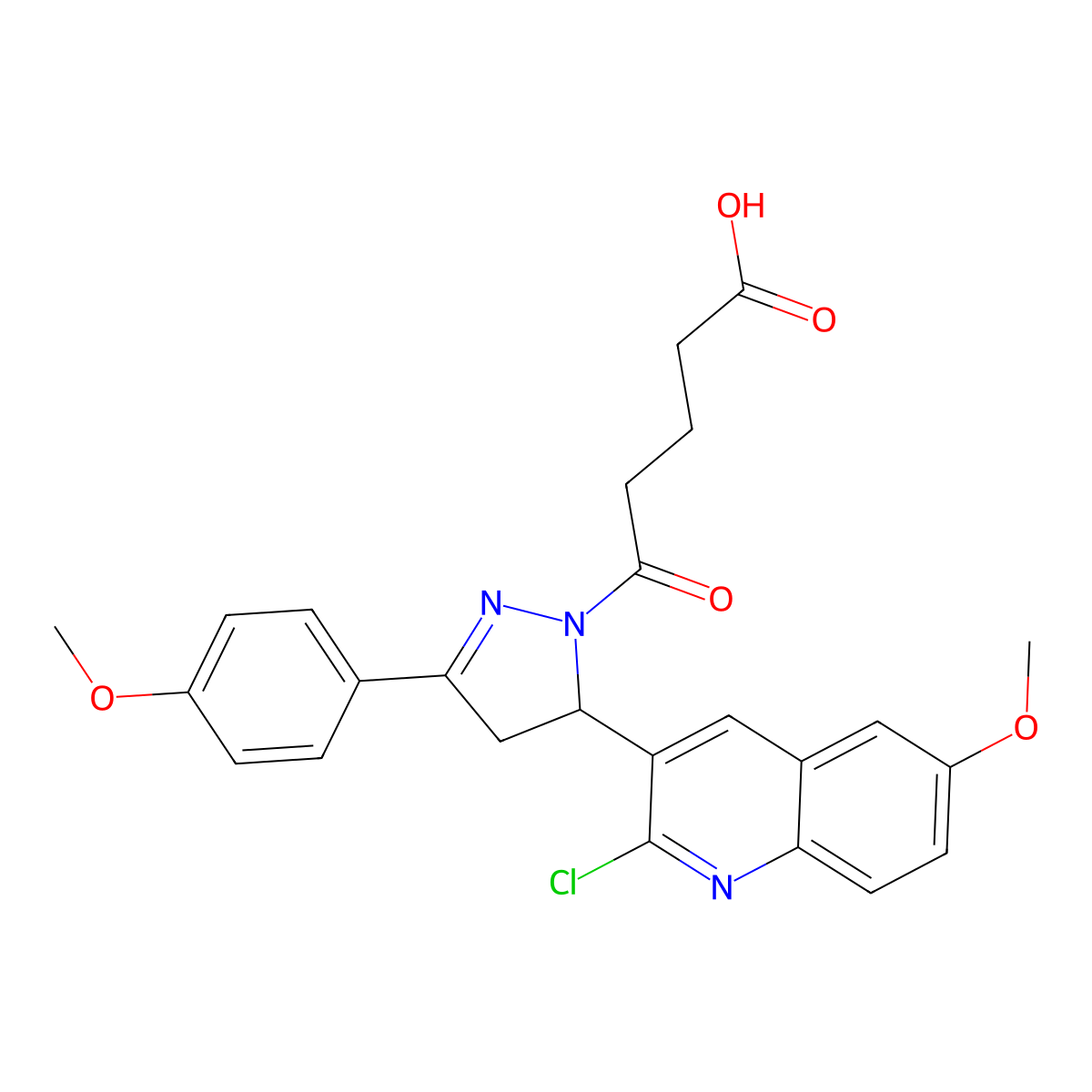 5-(5-(2-chloro-6-methoxyquinolin-3-yl)-3-(4-methoxyphenyl)-4,5-dihydro-1H-pyrazol-1-yl)-5-oxopentanoic acid molecular structure, CAS 442649-83-4