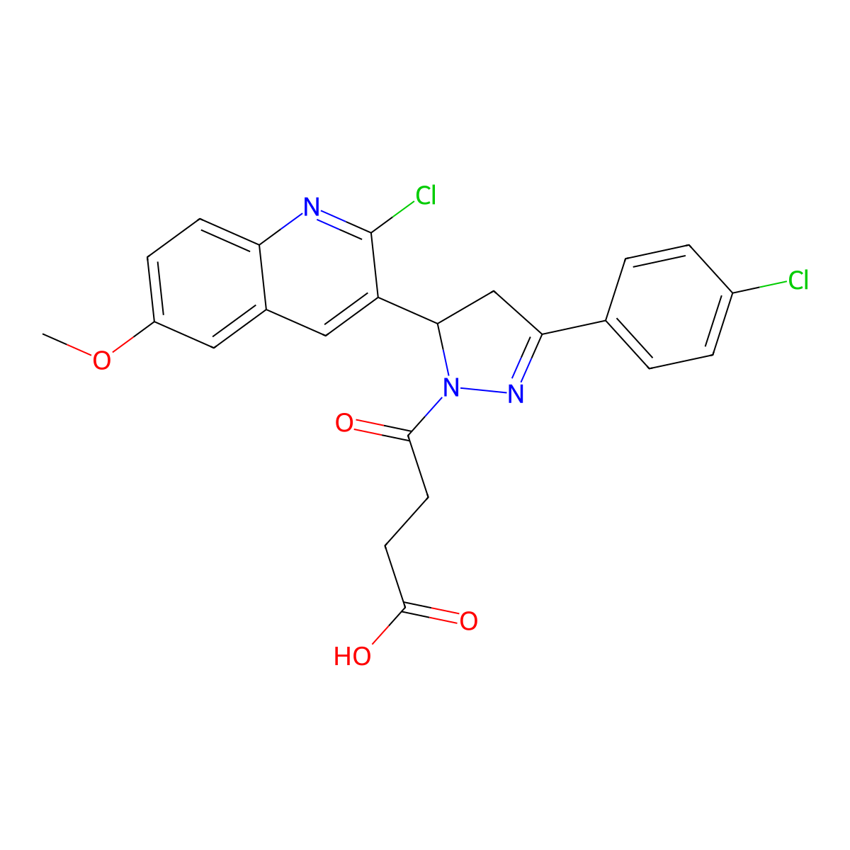4-(5-(2-chloro-6-methoxyquinolin-3-yl)-3-(4-chlorophenyl)-4,5-dihydro-1H-pyrazol-1-yl)-4-oxobutanoic acid molecular structure, CAS 442649-84-5