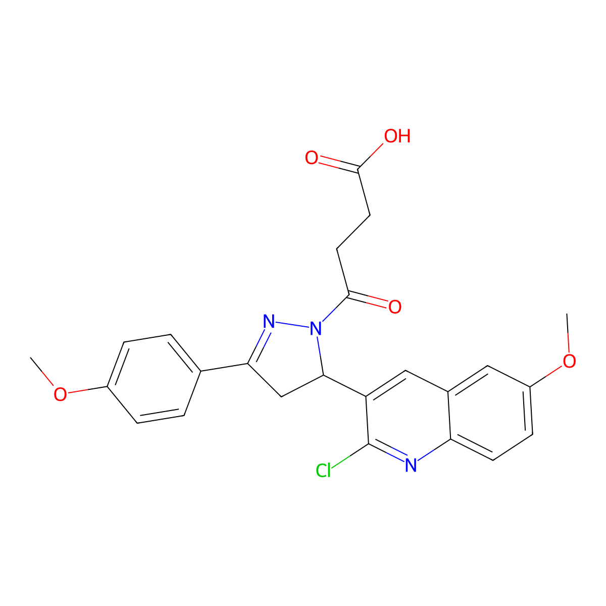4-[5-(2-chloro-6-methoxyquinolin-3-yl)-3-(4-methoxyphenyl)-4,5-dihydro-1H-pyrazol-1-yl]-4-oxobutanoic acid molecular structure, CAS 442649-85-6