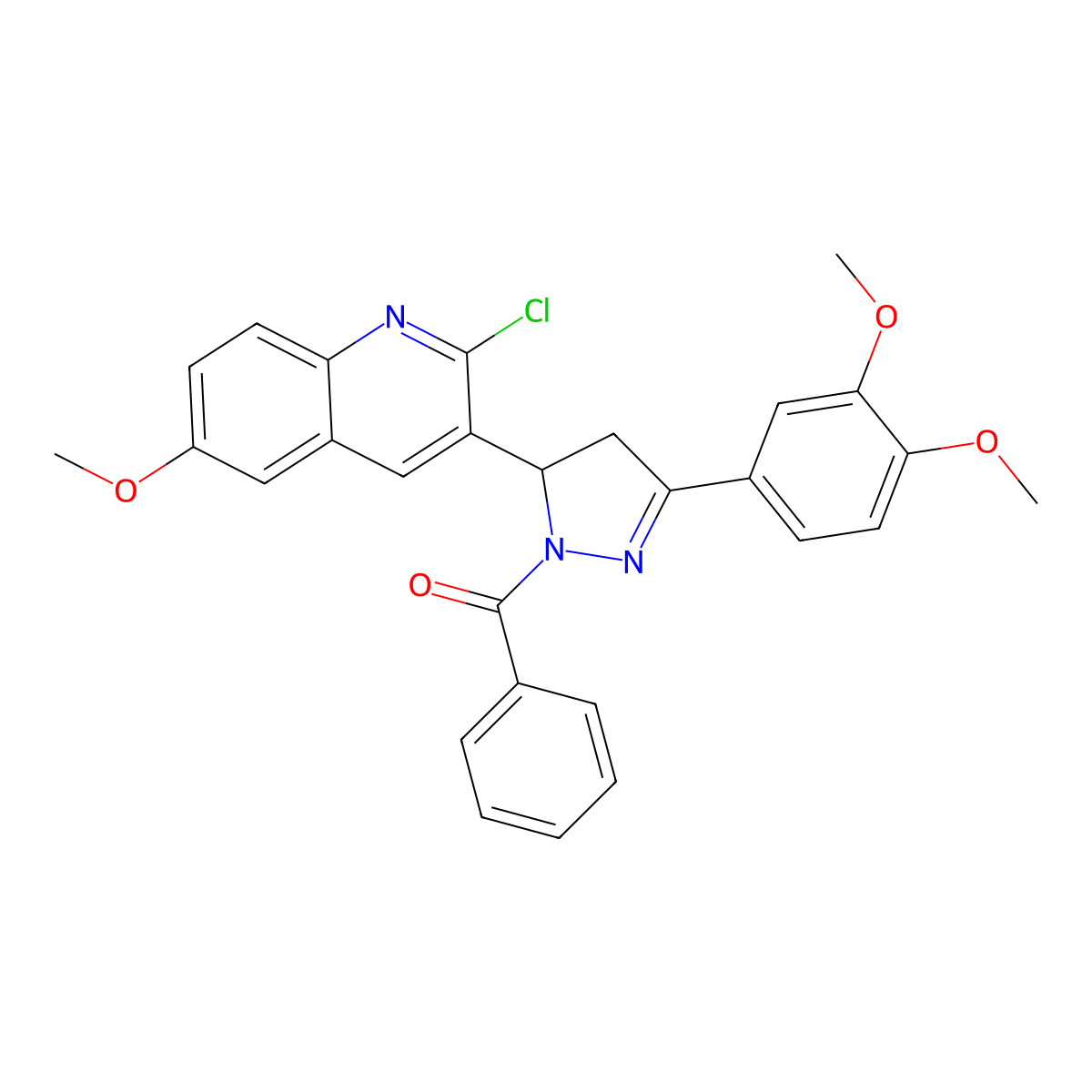 [3-(2-Chloro-6-methoxyquinolin-3-yl)-5-(3,4-dimethoxyphenyl)-3,4-dihydropyrazol-2-yl]-phenylmethanone molecular structure, CAS 442649-87-8