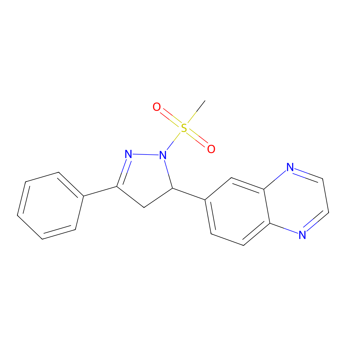 6-(1-(methylsulfonyl)-3-phenyl-4,5-dihydro-1H-pyrazol-5-yl)quinoxaline molecular structure, CAS 442649-92-5