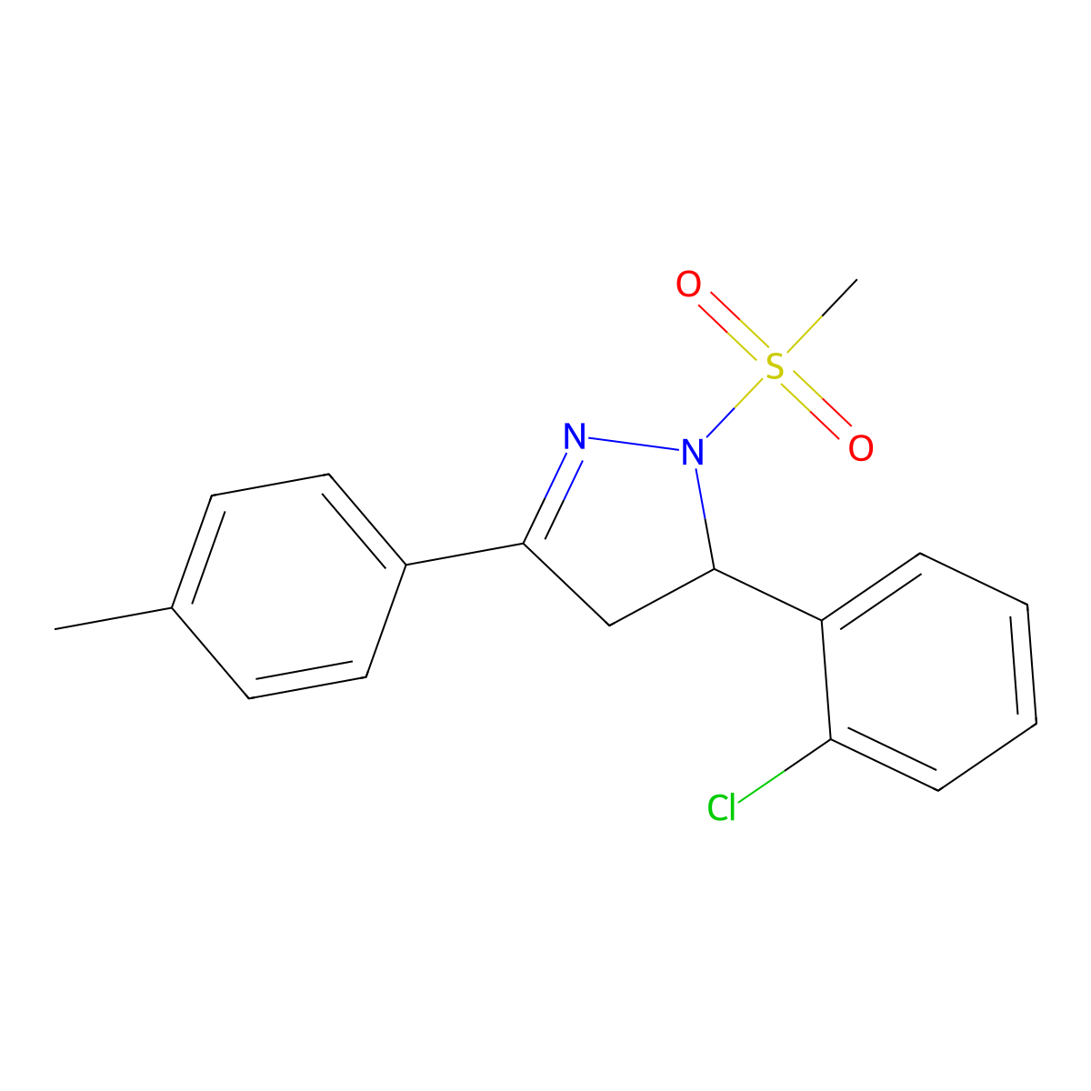 5-(2-chlorophenyl)-1-(methylsulfonyl)-3-(p-tolyl)-4,5-dihydro-1H-pyrazole molecular structure, CAS 442650-10-4