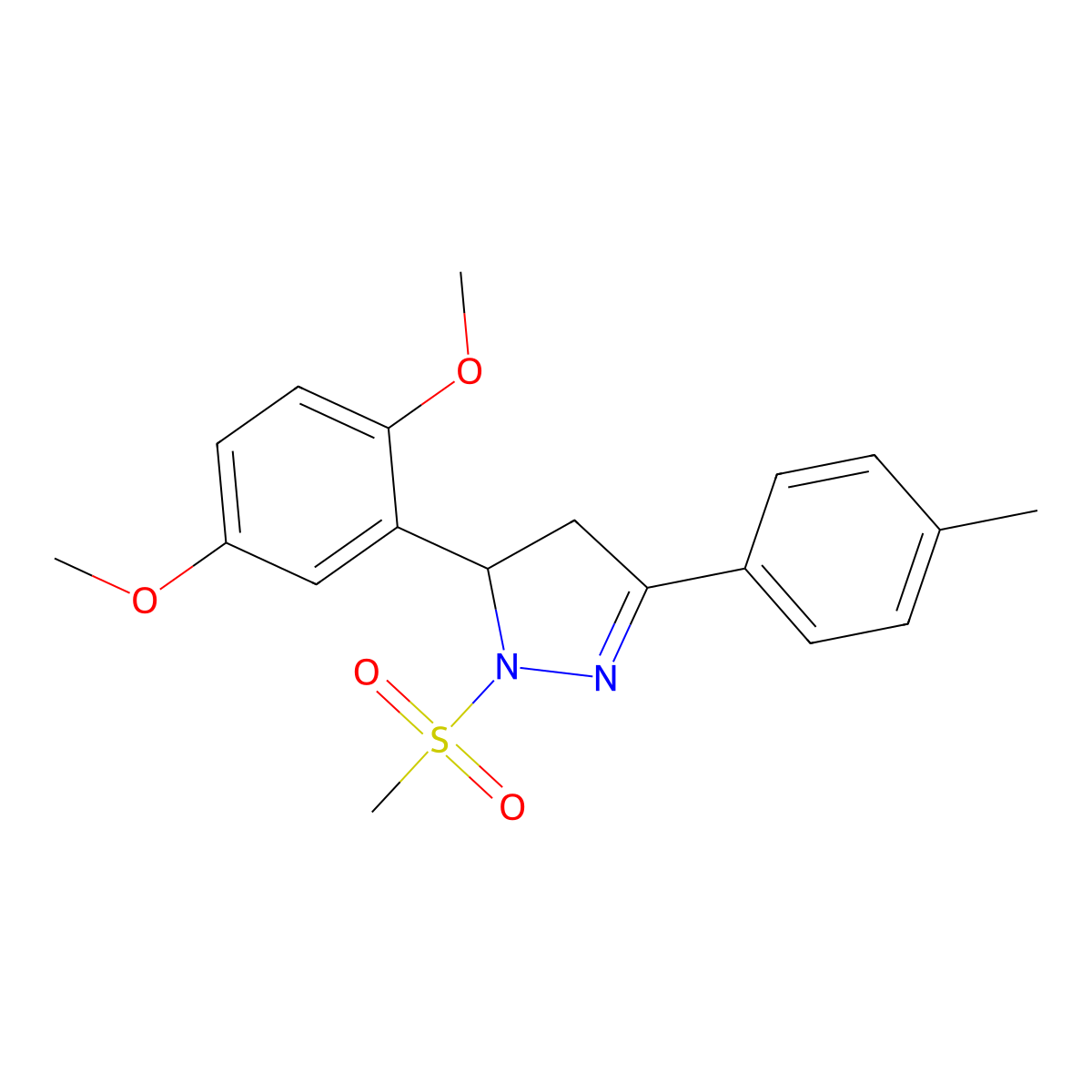 5-(2,5-dimethoxyphenyl)-1-(methylsulfonyl)-3-(p-tolyl)-4,5-dihydro-1H-pyrazole molecular structure, CAS 442650-12-6