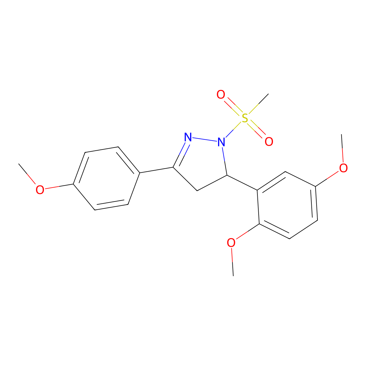 5-(2,5-dimethoxyphenyl)-3-(4-methoxyphenyl)-1-(methylsulfonyl)-4,5-dihydro-1H-pyrazole molecular structure, CAS 442650-14-8