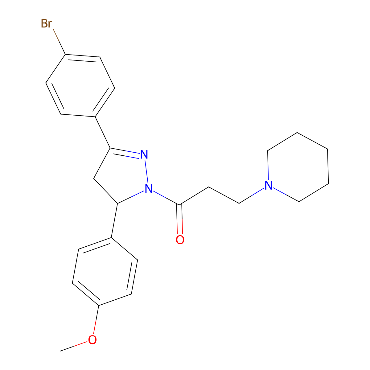 1-(3-(4-bromophenyl)-5-(4-methoxyphenyl)-4,5-dihydro-1H-pyrazol-1-yl)-3-(piperidin-1-yl)propan-1-one molecular structure, CAS 442650-19-3