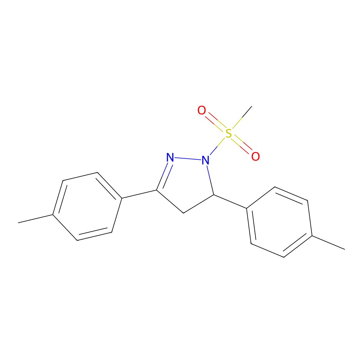 1-(methylsulfonyl)-3,5-di-p-tolyl-4,5-dihydro-1H-pyrazole molecular structure, CAS 442650-22-8