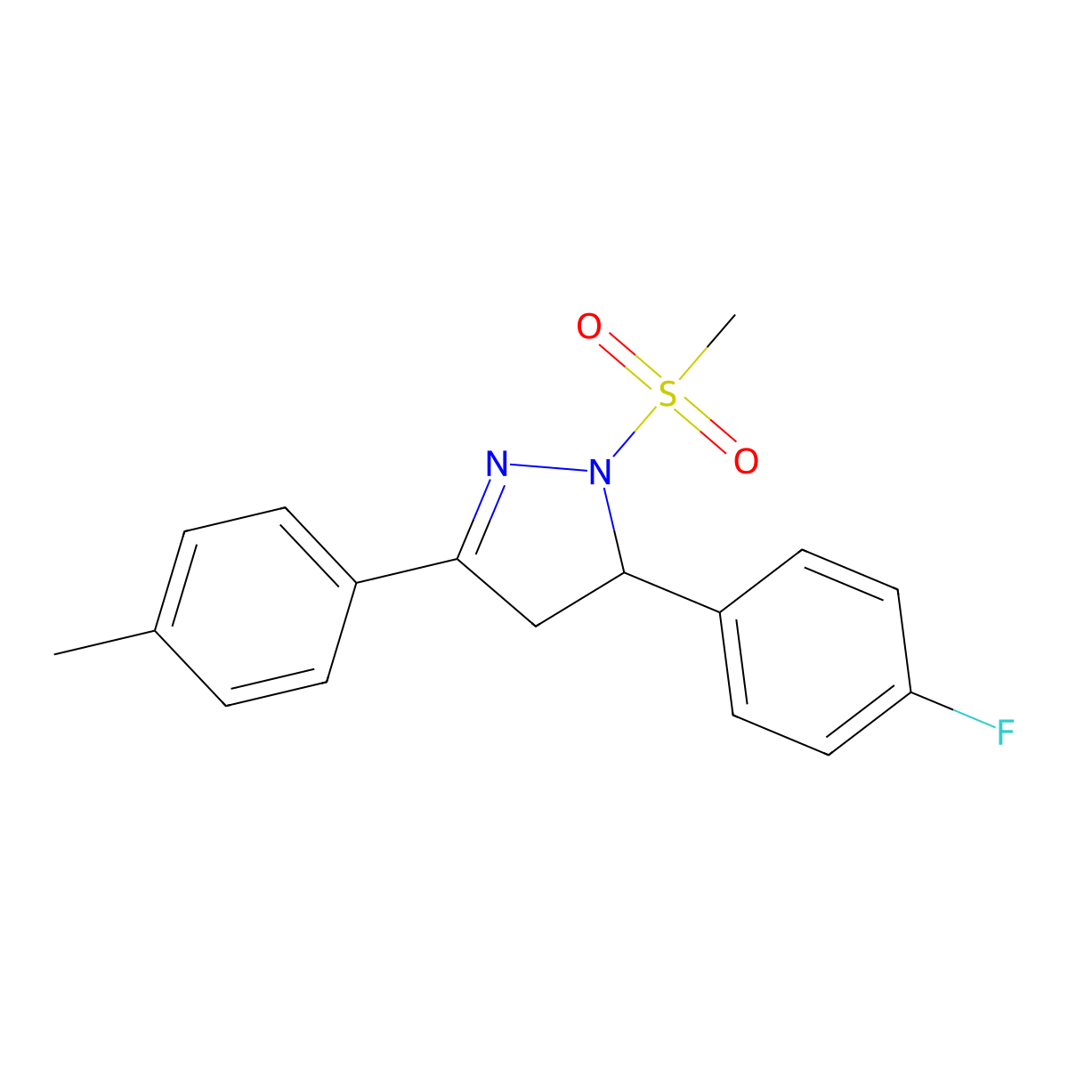 5-(4-fluorophenyl)-1-(methylsulfonyl)-3-(p-tolyl)-4,5-dihydro-1H-pyrazole molecular structure, CAS 442650-24-0
