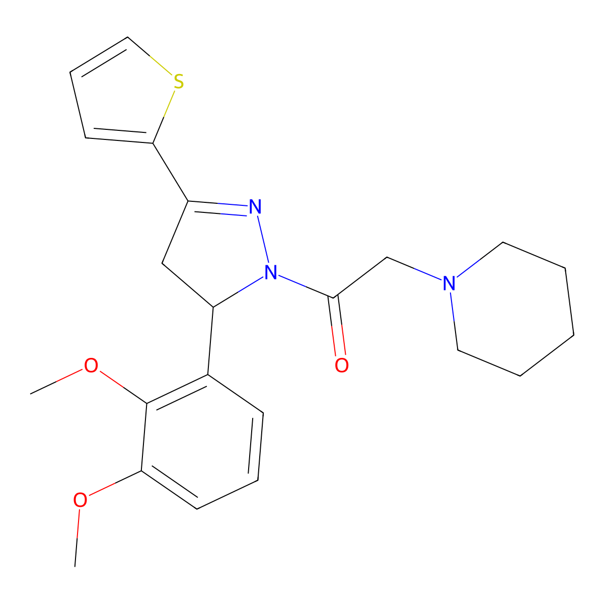 1-(5-(2,3-dimethoxyphenyl)-3-(thiophen-2-yl)-4,5-dihydro-1H-pyrazol-1-yl)-2-(piperidin-1-yl)ethanone molecular structure, CAS 442650-25-1