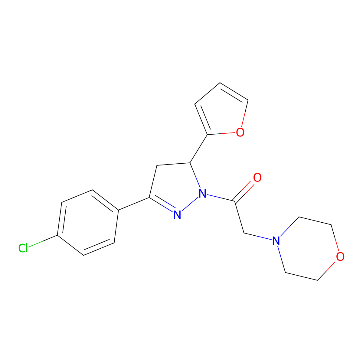 1-(3-(4-chlorophenyl)-5-(furan-2-yl)-4,5-dihydro-1H-pyrazol-1-yl)-2-morpholinoethanone molecular structure, CAS 442650-27-3