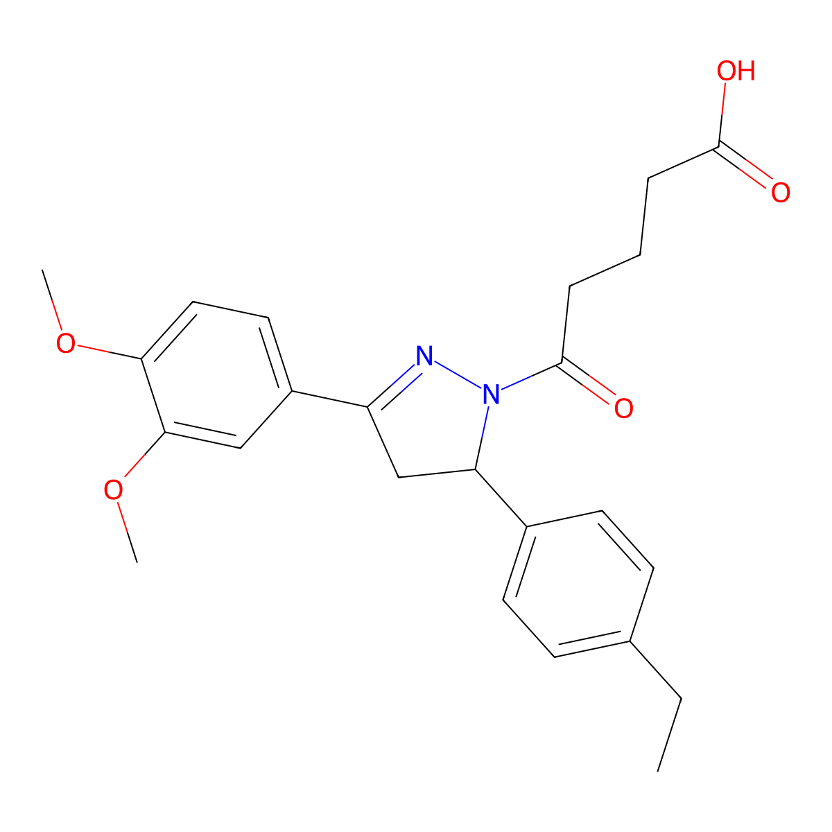 5-[3-(3,4-dimethoxyphenyl)-5-(4-ethylphenyl)-4,5-dihydro-1H-pyrazol-1-yl]-5-oxopentanoic acid molecular structure, CAS 442650-36-4