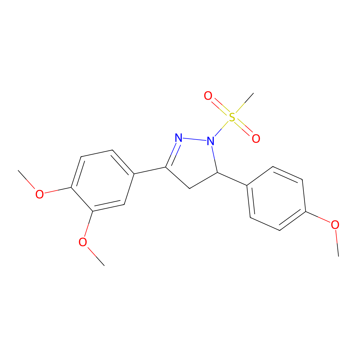3-(3,4-dimethoxyphenyl)-5-(4-methoxyphenyl)-1-(methylsulfonyl)-4,5-dihydro-1H-pyrazole molecular structure, CAS 442650-38-6