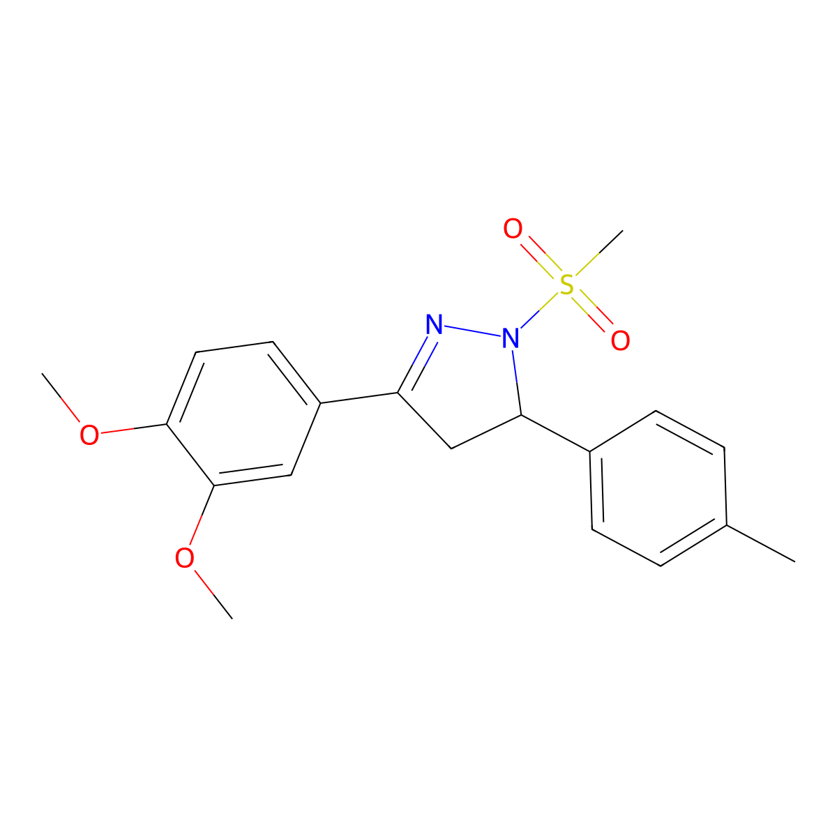 3-(3,4-dimethoxyphenyl)-1-methanesulfonyl-5-(4-methylphenyl)-4,5-dihydro-1H-pyrazole molecular structure, CAS 442650-39-7