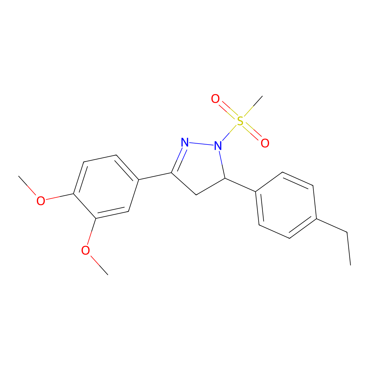 3-(3,4-dimethoxyphenyl)-5-(4-ethylphenyl)-1-(methylsulfonyl)-4,5-dihydro-1H-pyrazole molecular structure, CAS 442650-40-0