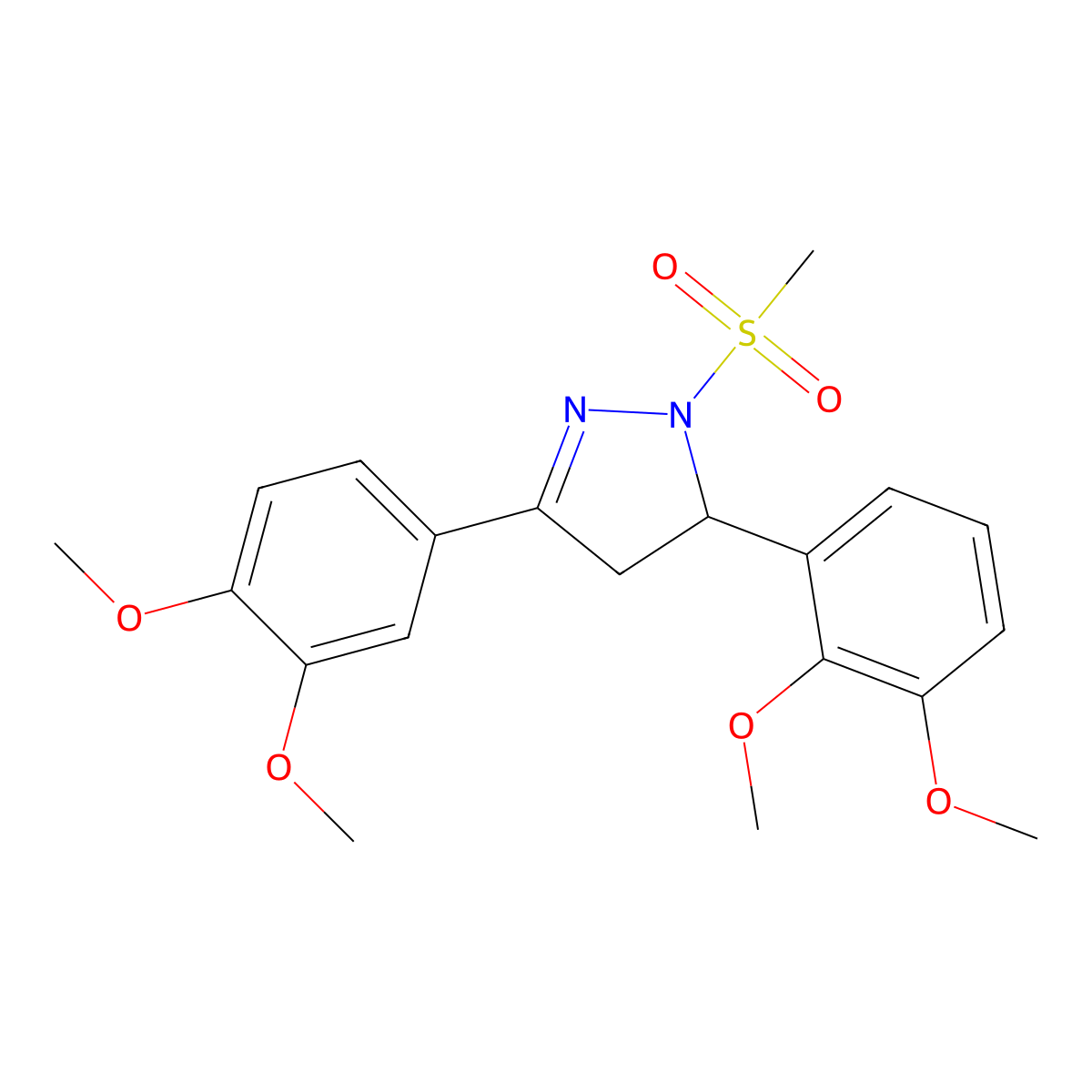 5-(2,3-dimethoxyphenyl)-3-(3,4-dimethoxyphenyl)-1-(methylsulfonyl)-4,5-dihydro-1H-pyrazole molecular structure, CAS 442650-41-1