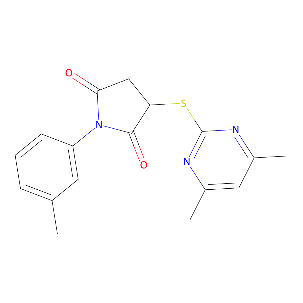 3-[(4,6-Dimethylpyrimidin-2-yl)sulfanyl]-1-(3-methylphenyl)pyrrolidine-2,5-dione molecular structure, CAS 442650-89-7