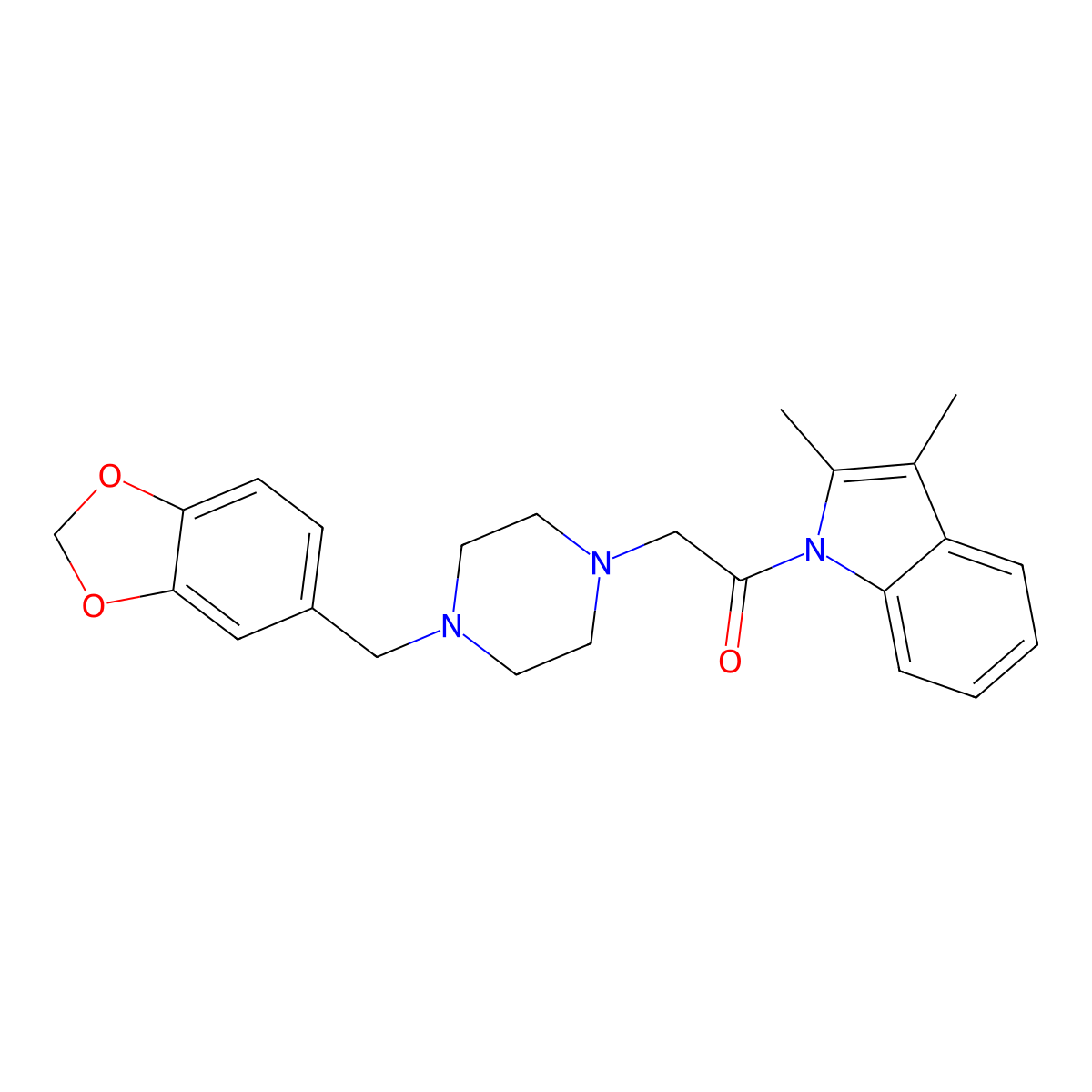 2-[4-(1,3-benzodioxol-5-ylmethyl)piperazin-1-yl]-1-(2,3-dimethyl-1H-indol-1-yl)ethanone molecular structure, CAS 442650-95-5