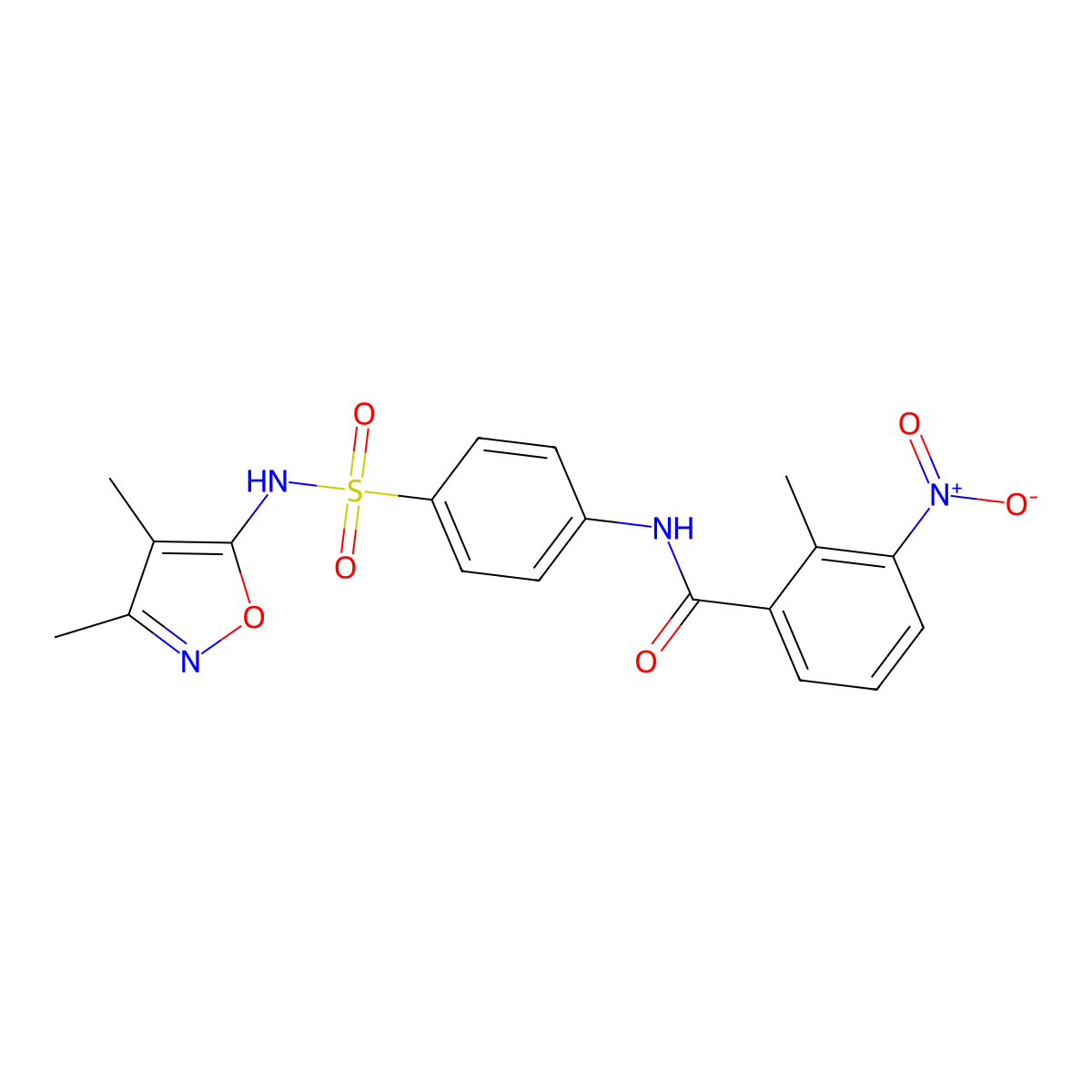 N-[4-[(3,4-dimethyl-1,2-oxazol-5-yl)sulfamoyl]phenyl]-2-methyl-3-nitrobenzamide molecular structure, CAS 442651-00-5