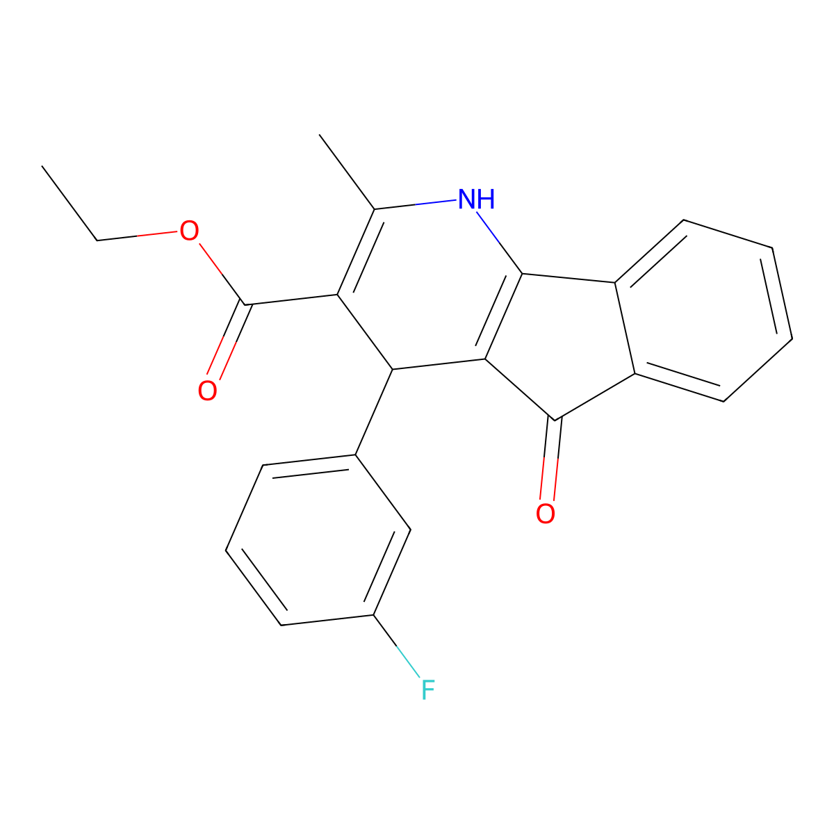 ethyl 4-(3-fluorophenyl)-2-methyl-5-oxo-4,5-dihydro-1H-indeno[1,2-b]pyridine-3-carboxylate molecular structure, CAS 442651-02-7