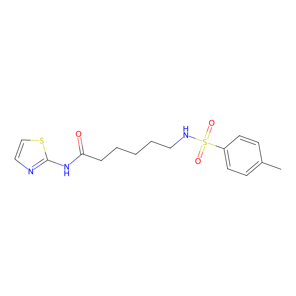 6-[(4-methylphenyl)sulfonylamino]-N-(1,3-thiazol-2-yl)hexanamide molecular structure, CAS 442651-17-4
