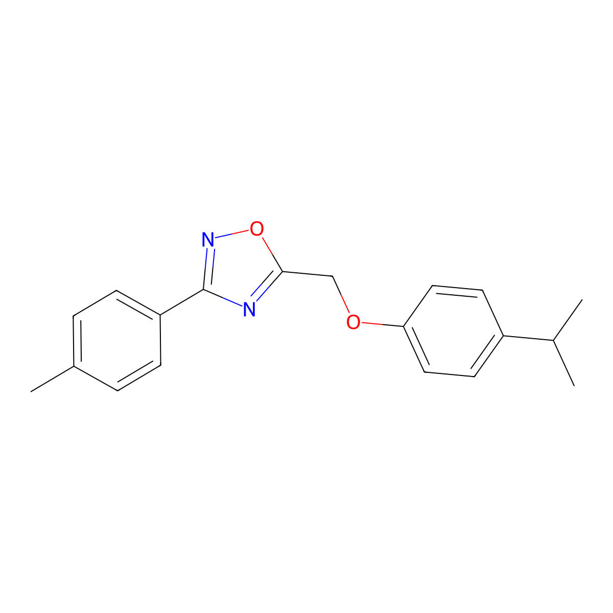 3-(4-Methylphenyl)-5-{[4-(propan-2-yl)phenoxy]methyl}-1,2,4-oxadiazole molecular structure, CAS 442651-22-1