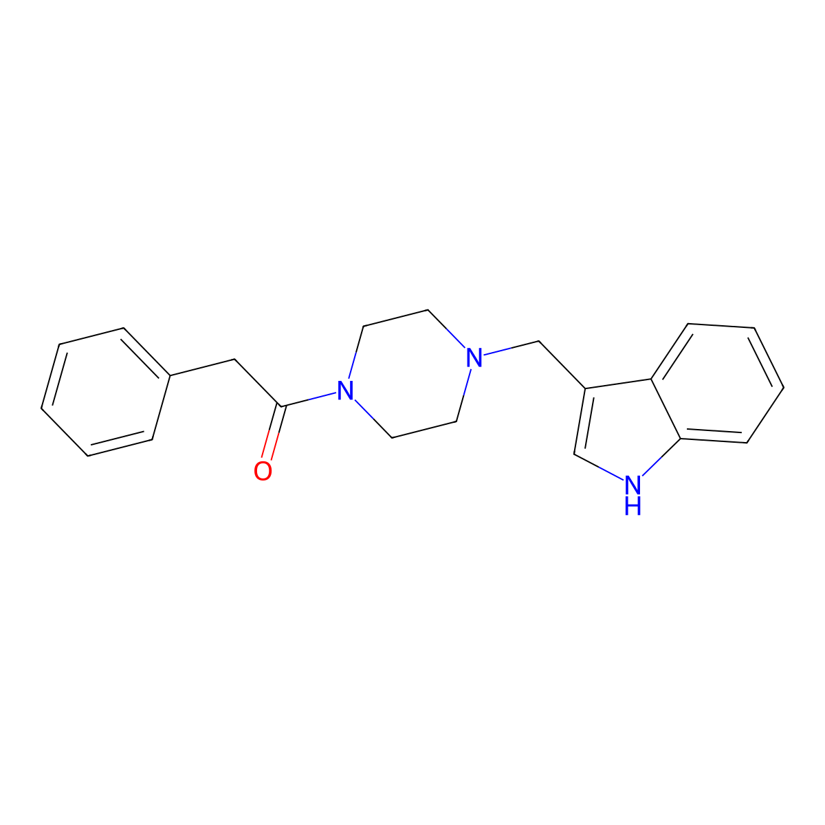 1-[4-(1H-indol-3-ylmethyl)piperazin-1-yl]-2-phenylethanone molecular structure, CAS 442651-38-9