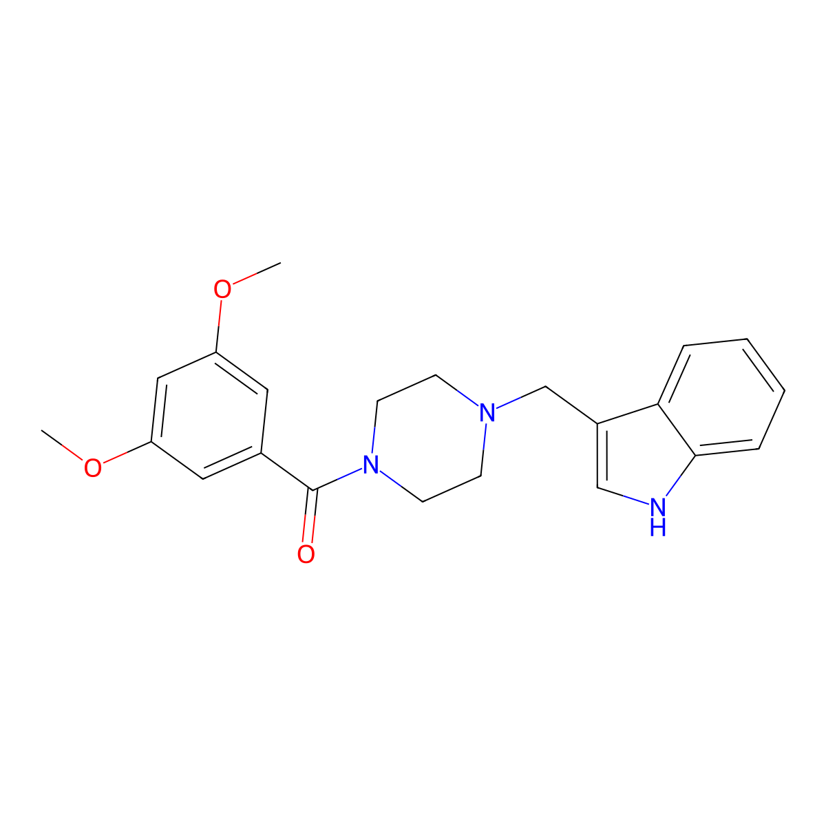 (3,5-dimethoxyphenyl)-[4-(1H-indol-3-ylmethyl)piperazin-1-yl]methanone molecular structure, CAS 442651-41-4