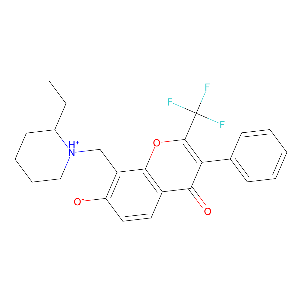 8-[(2-ethyl-1-piperidinyl)methyl]-7-hydroxy-3-phenyl-2-(trifluoromethyl)-4H-chromen-4-one molecular structure, CAS 442651-54-9