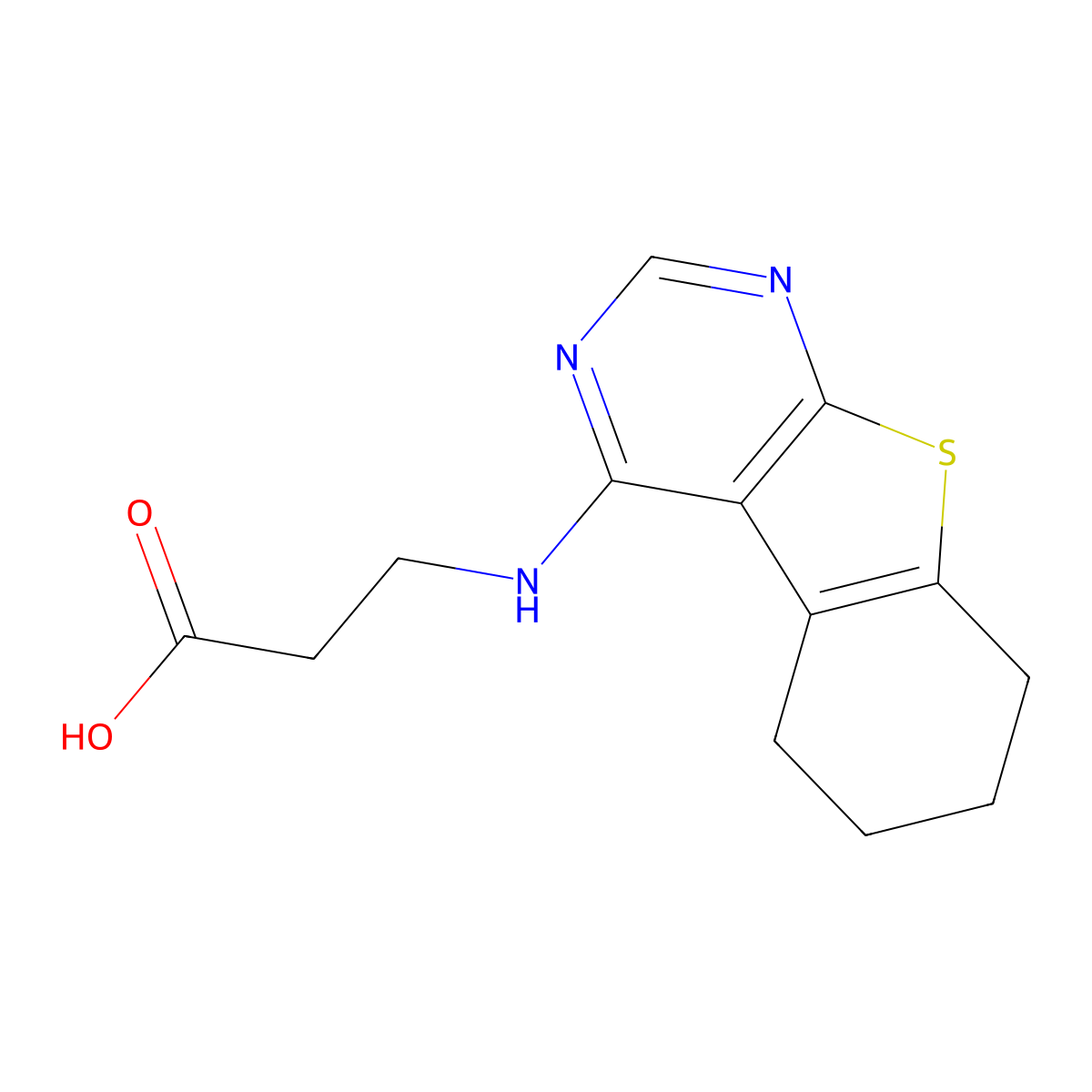 3-(5,6,7,8-Tetrahydro-benzo[4,5]thieno-[2,3-d]pyrimidin-4-ylamino)-propionic acid molecular structure, CAS 442651-60-7
