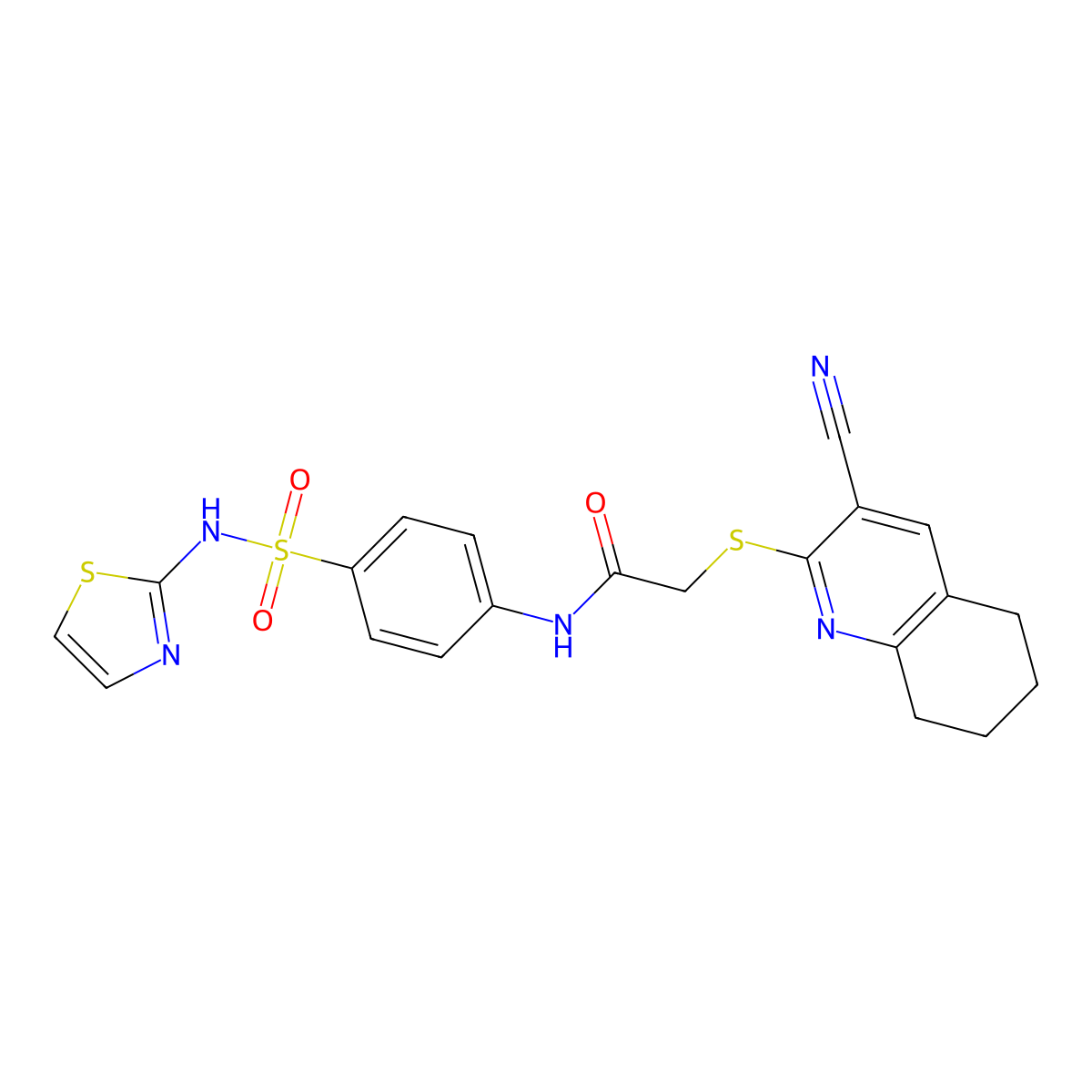 2-[(3-cyano-5,6,7,8-tetrahydroquinolin-2-yl)sulfanyl]-N-[4-(1,3-thiazol-2-ylsulfamoyl)phenyl]acetamide molecular structure, CAS 442651-78-7