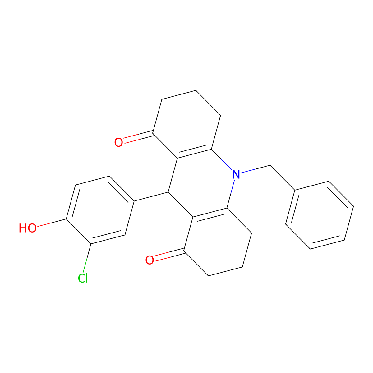 10-benzyl-9-(3-chloro-4-hydroxyphenyl)-3,4,5,6,7,9-hexahydro-2H-acridine-1,8-dione molecular structure, CAS 442652-14-4