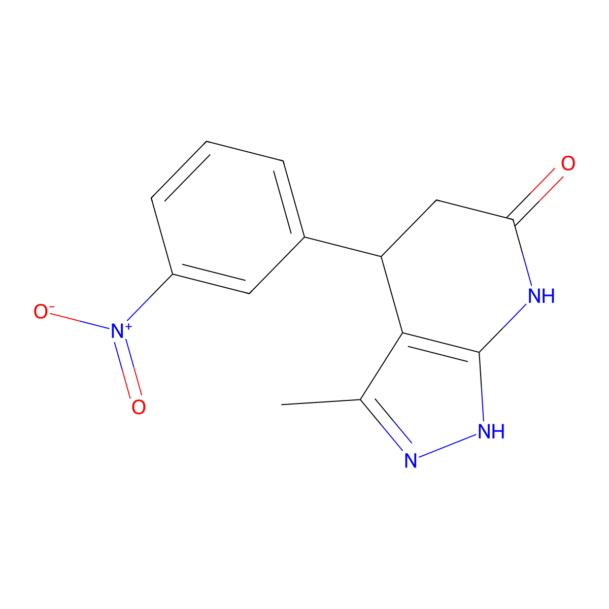 3-methyl-4-(3-nitrophenyl)-4,5-dihydro-1H-pyrazolo[3,4-b]pyridin-6(7H)-one molecular structure, CAS 442652-87-1