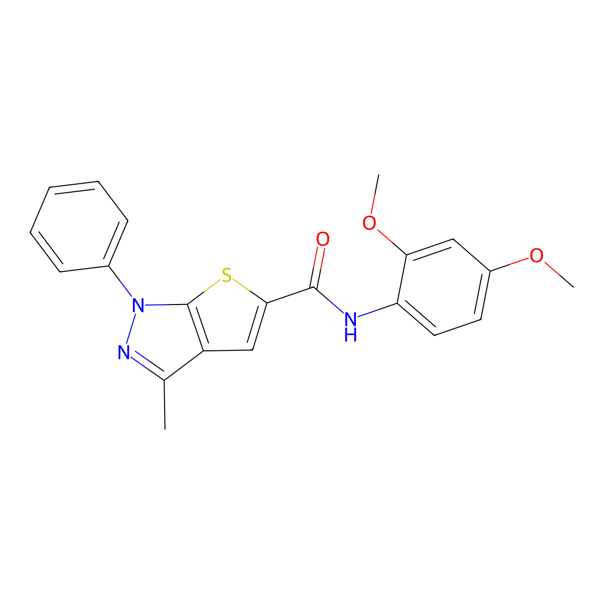 N-(2,4-dimethoxyphenyl)-3-methyl-1-phenylthieno[2,3-c]pyrazole-5-carboxamide molecular structure, CAS 442653-29-4