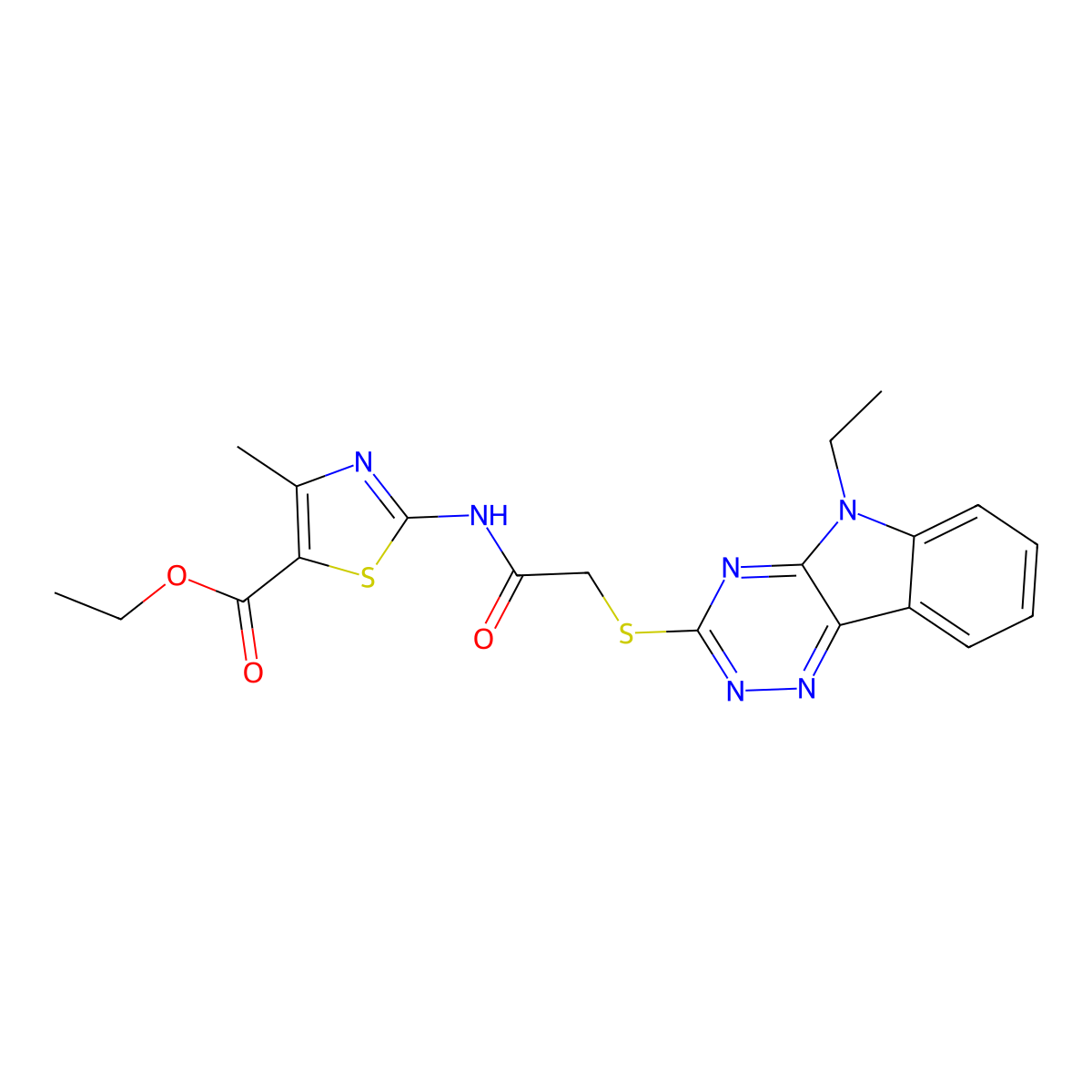 ethyl 2-({[(5-ethyl-5H-[1,2,4]triazino[5,6-b]indol-3-yl)sulfanyl]acetyl}amino)-4-methyl-1,3-thiazole-5-carboxylate molecular structure, CAS 442653-41-0