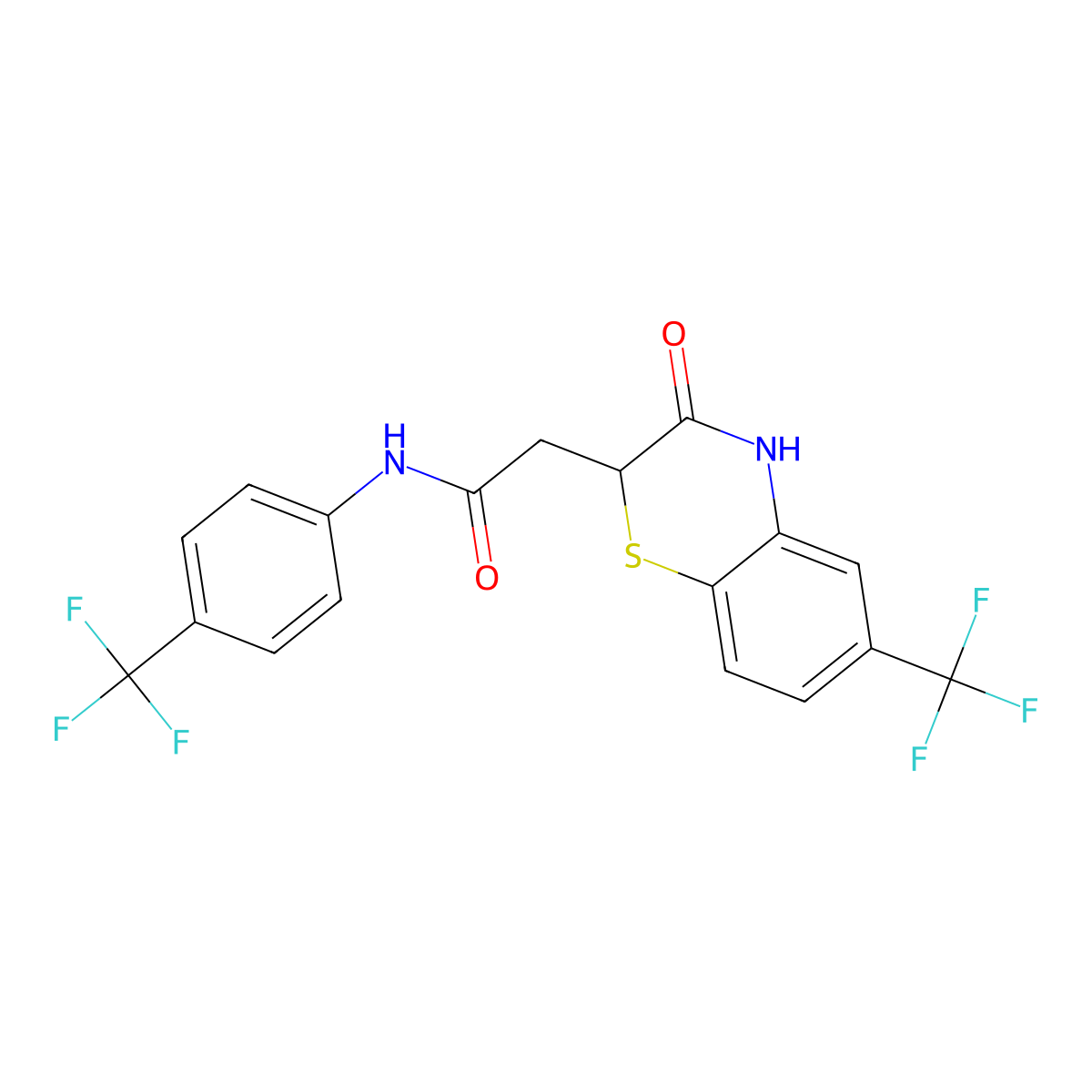 2-[3-oxo-6-(trifluoromethyl)-3,4-dihydro-2H-1,4-benzothiazin-2-yl]-N-[4-(trifluoromethyl)phenyl]acetamide molecular structure, CAS 442653-48-7