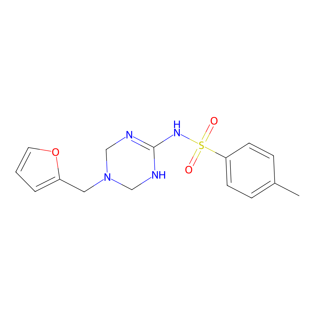 N-[5-(furan-2-ylmethyl)-1,4,5,6-tetrahydro-1,3,5-triazin-2-yl]-4-methylbenzenesulfonamide molecular structure, CAS 442653-60-3