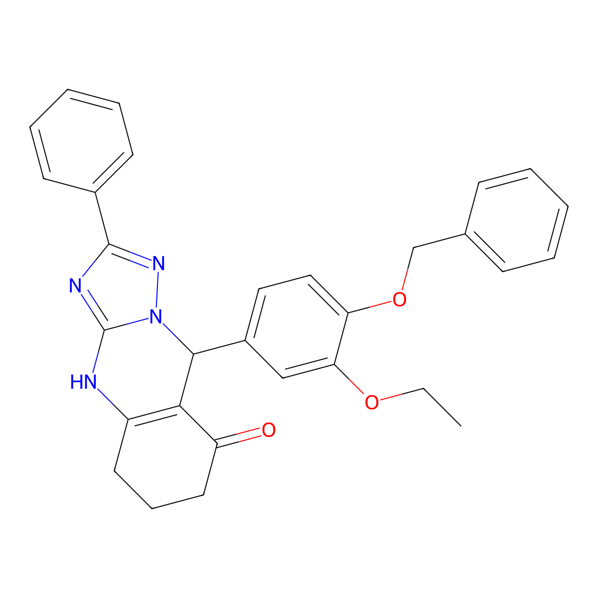 9-(4-(benzyloxy)-3-ethoxyphenyl)-2-phenyl-5,6,7,9-tetrahydro-[1,2,4]triazolo[5,1-b]quinazolin-8(4H)-one molecular structure, CAS 442653-75-0