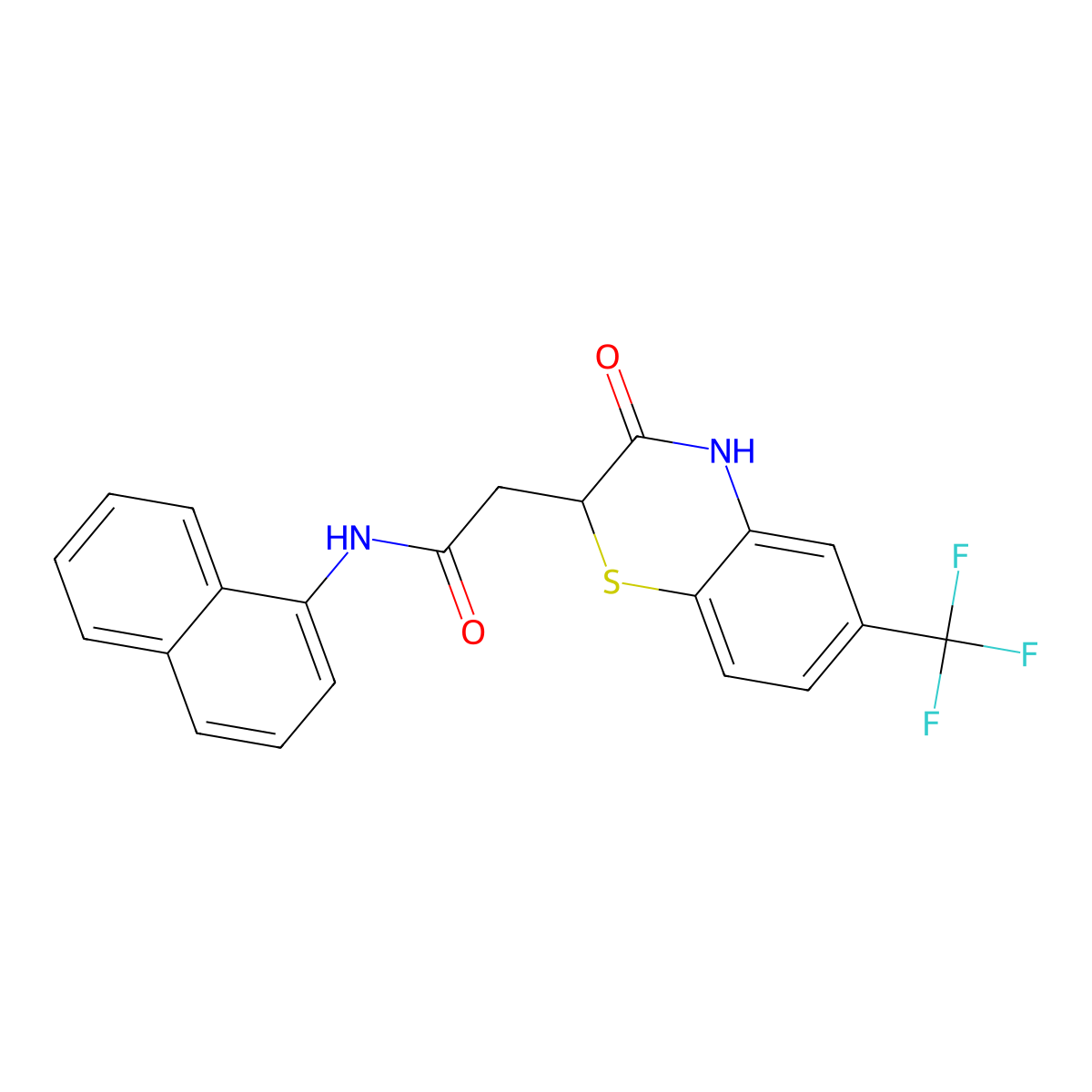 N-(naphthalen-1-yl)-2-[3-oxo-6-(trifluoromethyl)-3,4-dihydro-2H-1,4-benzothiazin-2-yl]acetamide molecular structure, CAS 442653-77-2