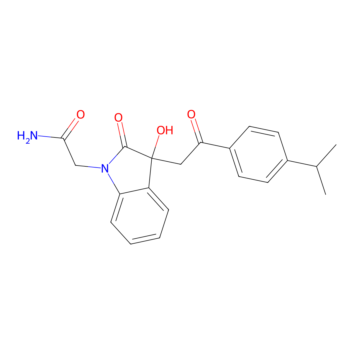2-(3-hydroxy-2-oxo-3-{2-oxo-2-[4-(propan-2-yl)phenyl]ethyl}-2,3-dihydro-1H-indol-1-yl)acetamide molecular structure, CAS 442653-81-8