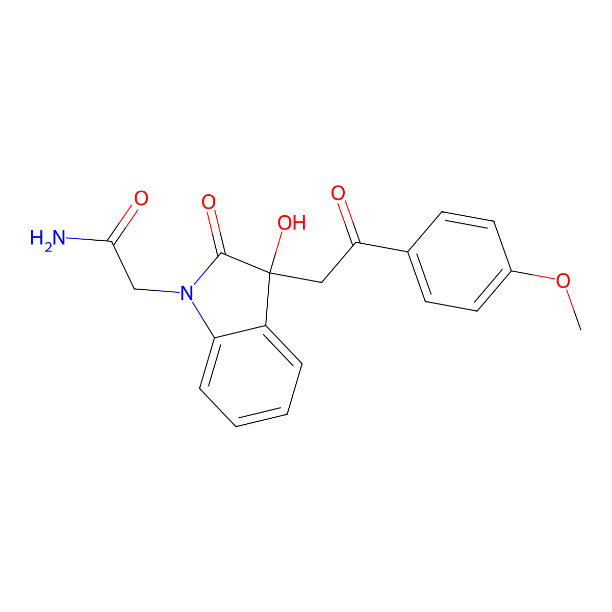 2-{3-hydroxy-3-[2-(4-methoxyphenyl)-2-oxoethyl]-2-oxo-2,3-dihydro-1H-indol-1-yl}acetamide molecular structure, CAS 442653-85-2